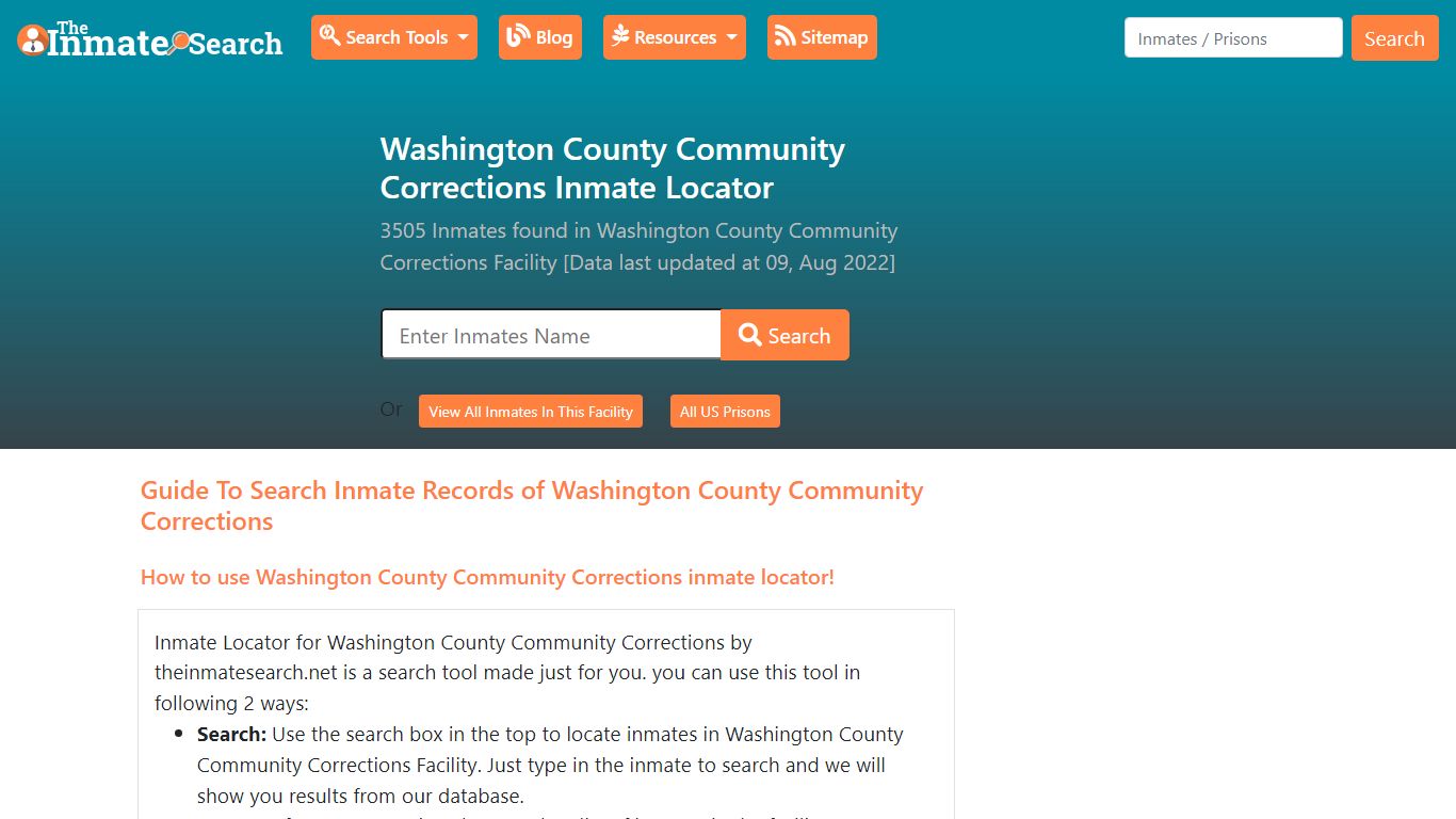 Washington County Community Corrections Inmate Locator